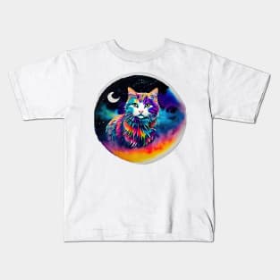 Cat in Space - A World of Dreams painting Kids T-Shirt